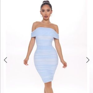 Blue Mid-length Ruched Dress